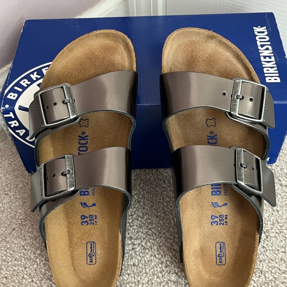 Hardly worn Arizona Birkenstock in Metallic Anthracite Sz 39 Narrow